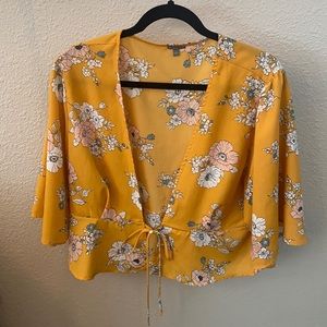 Yellow Floral Tie-Front top